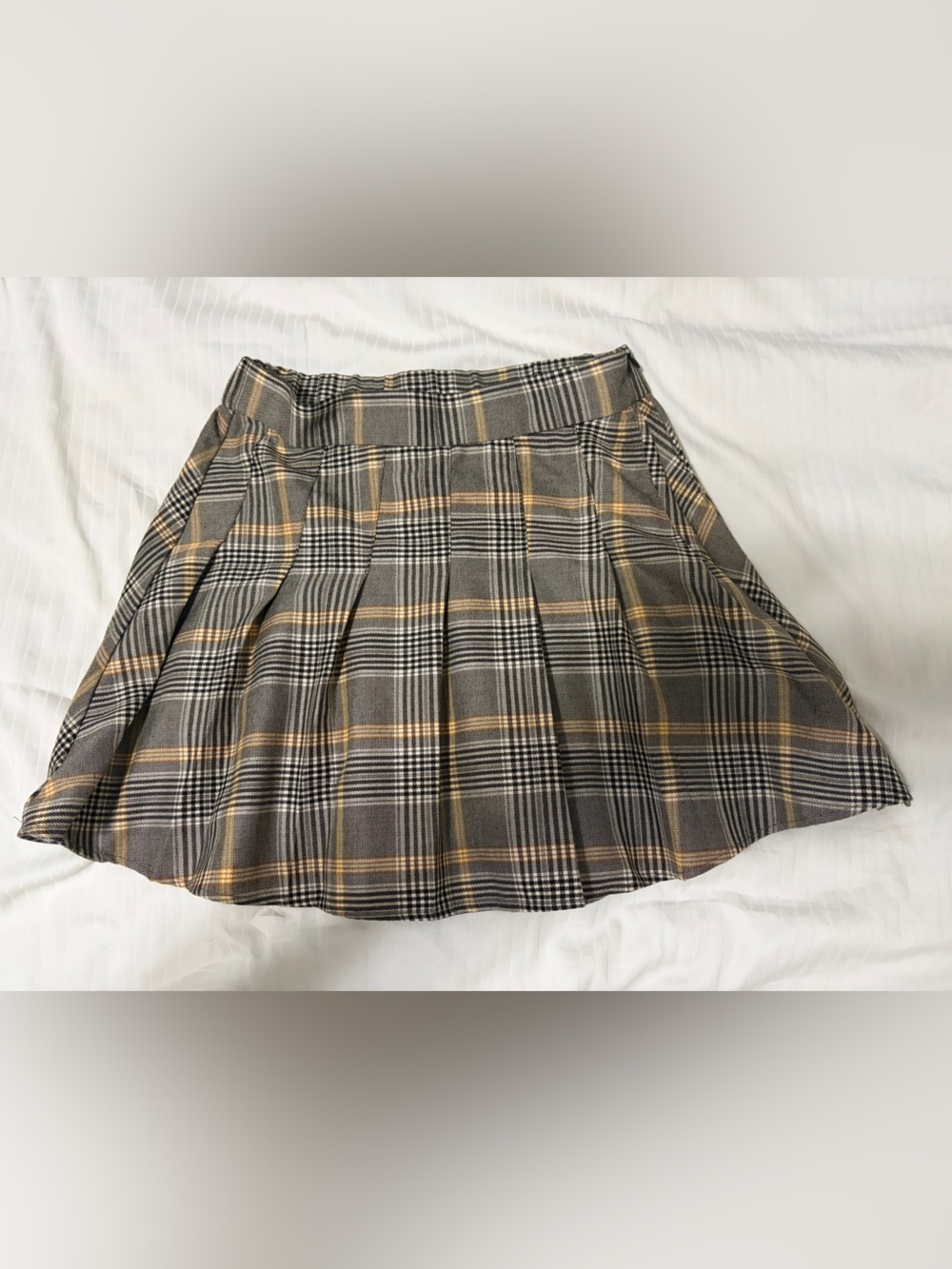 Garage Plaid Skater Skirt in Gray and Tan